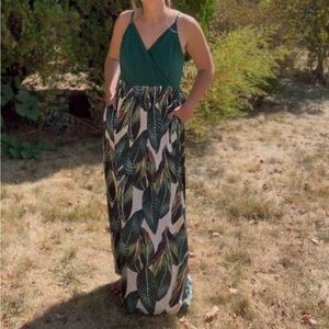 Green Leaf Print Maxi Dress Size XXL